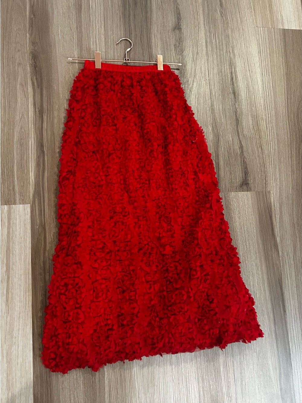 Girl’s  Red Floral Texture Maxi Skirt